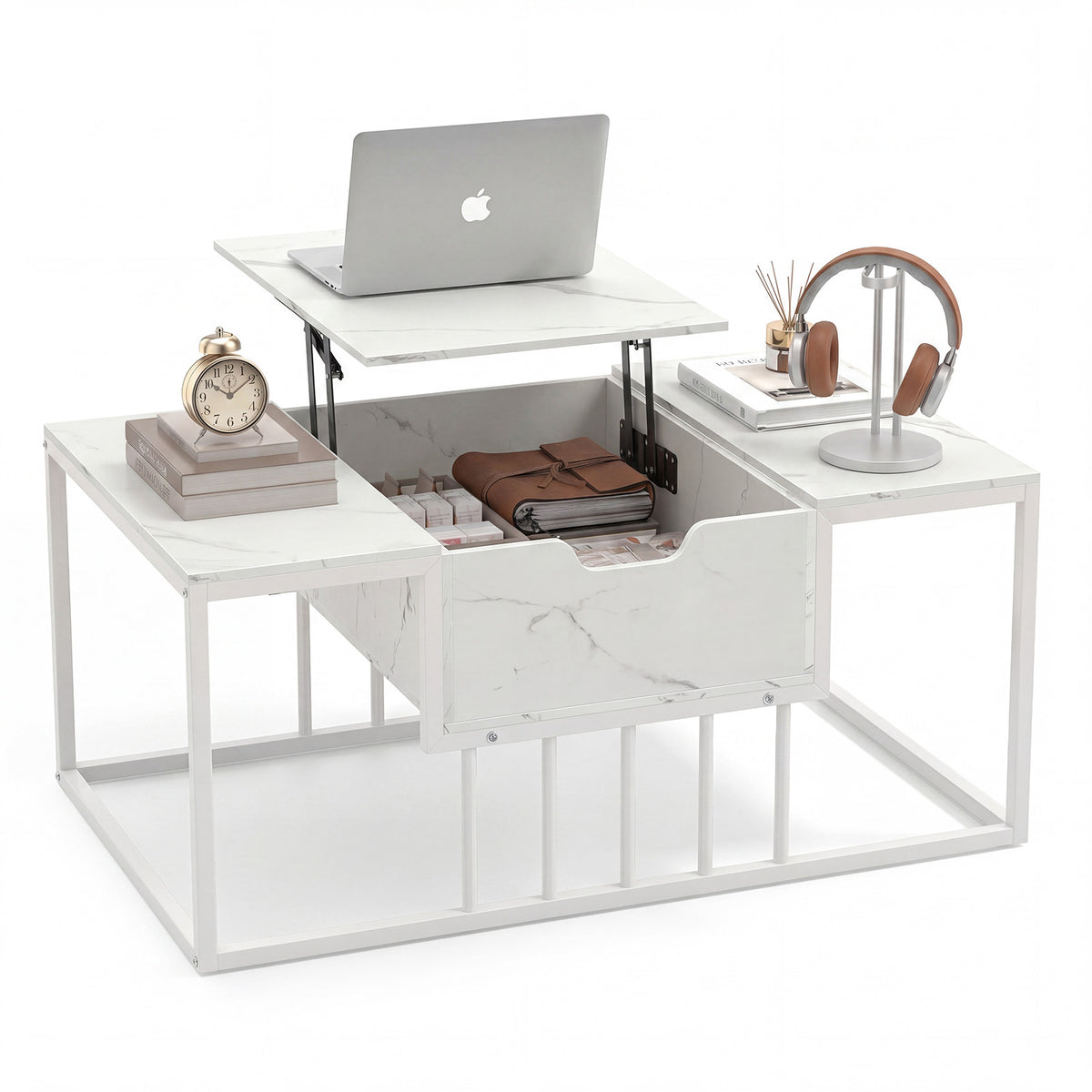 Lift Top Coffee Table Modern Center Table with Hidden Storage Compartment-White