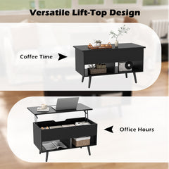 Lift Up Top Coffee Table with Hidden Storage Compartment and Open Shelf-Black