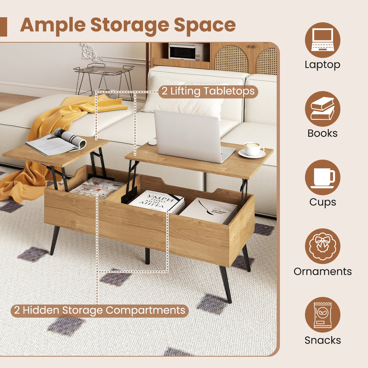Lift Top Coffee Table in Natural, image 7