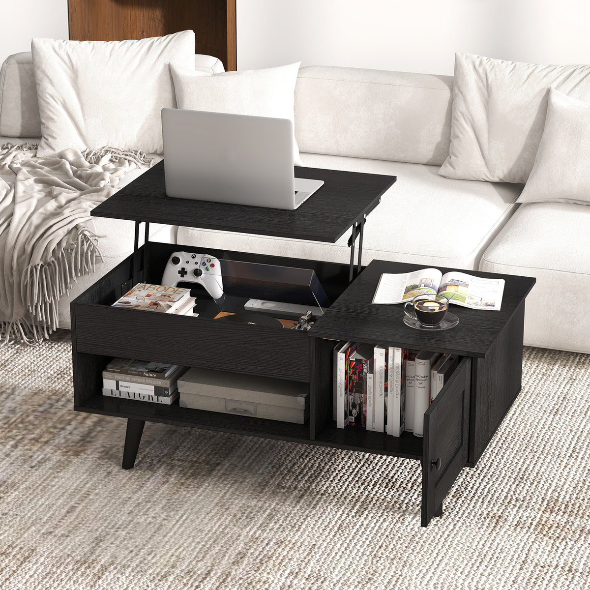 Lift Top Coffee Table with Storage Living Room Table with Hidden Compartment-Black