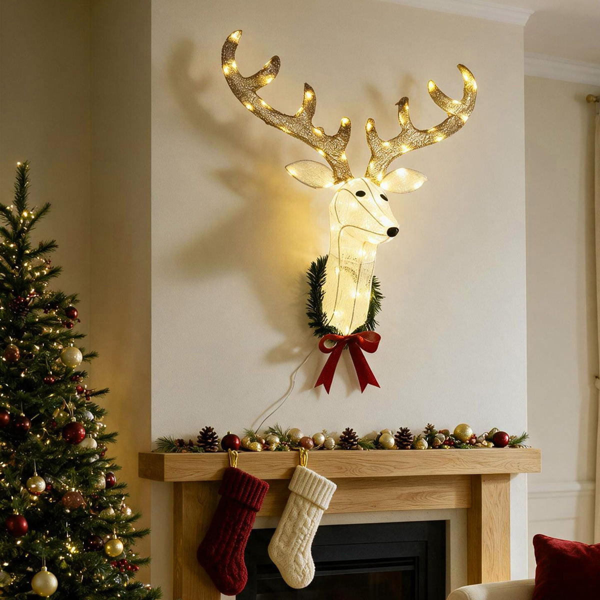 Lighted Christmas Wall Decoration Reindeer Head for Holiday Decor, image 2