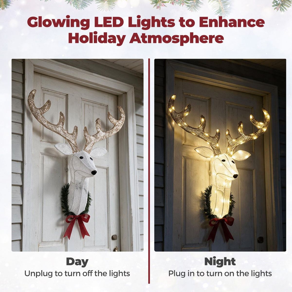 Lighted Christmas Wall Decoration Reindeer Head for Holiday Decor, image 7