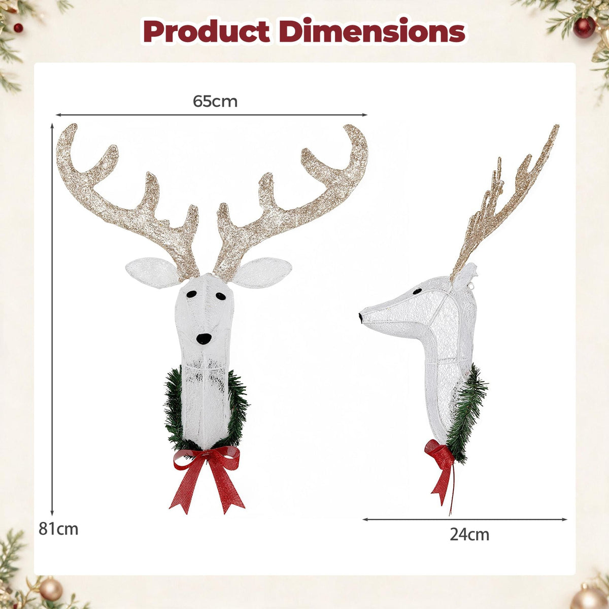 Lighted Christmas Wall Decoration Reindeer Head for Holiday Decor, image 5