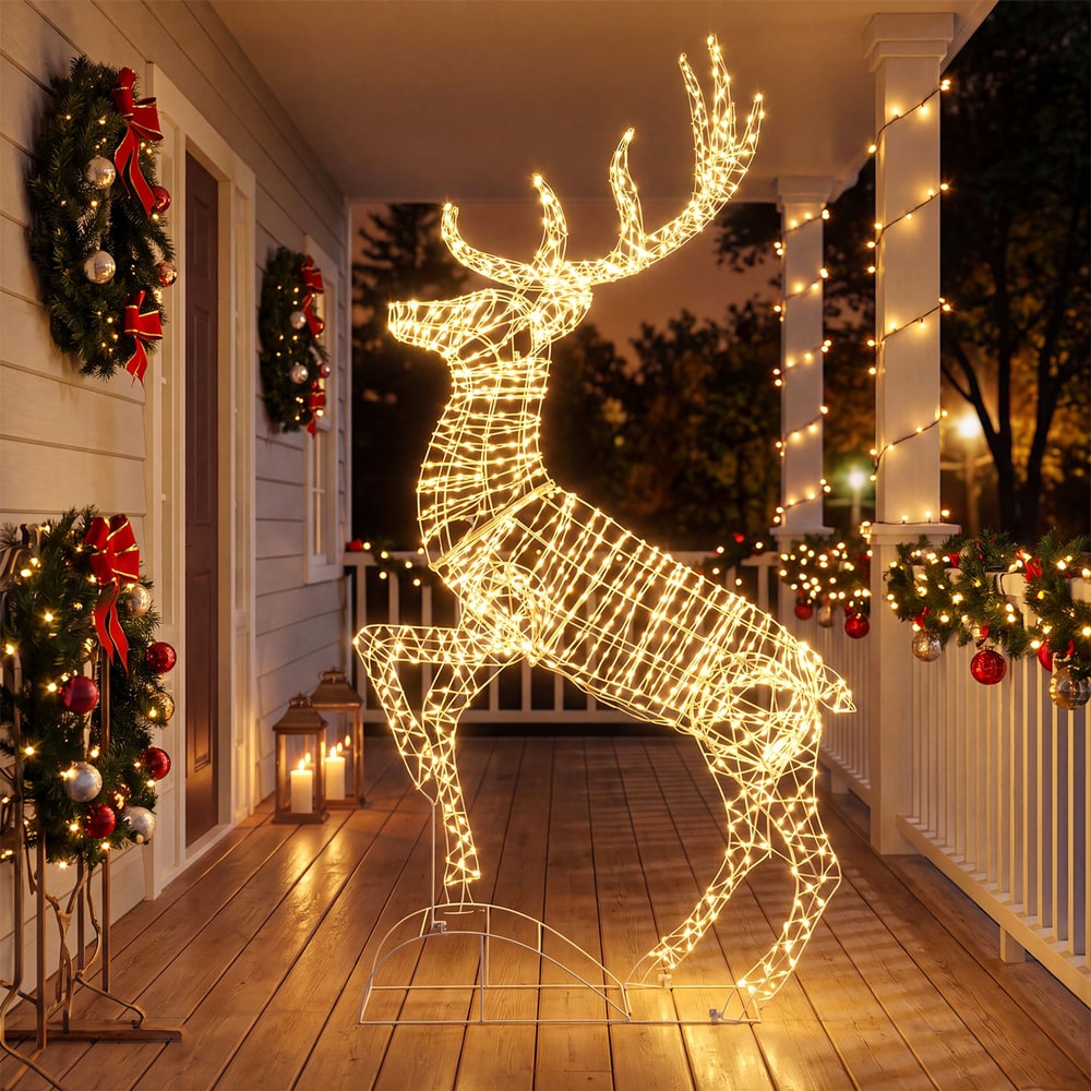 Lighted Mid-Leap Christmas Reindeer with Warm White LED Lights