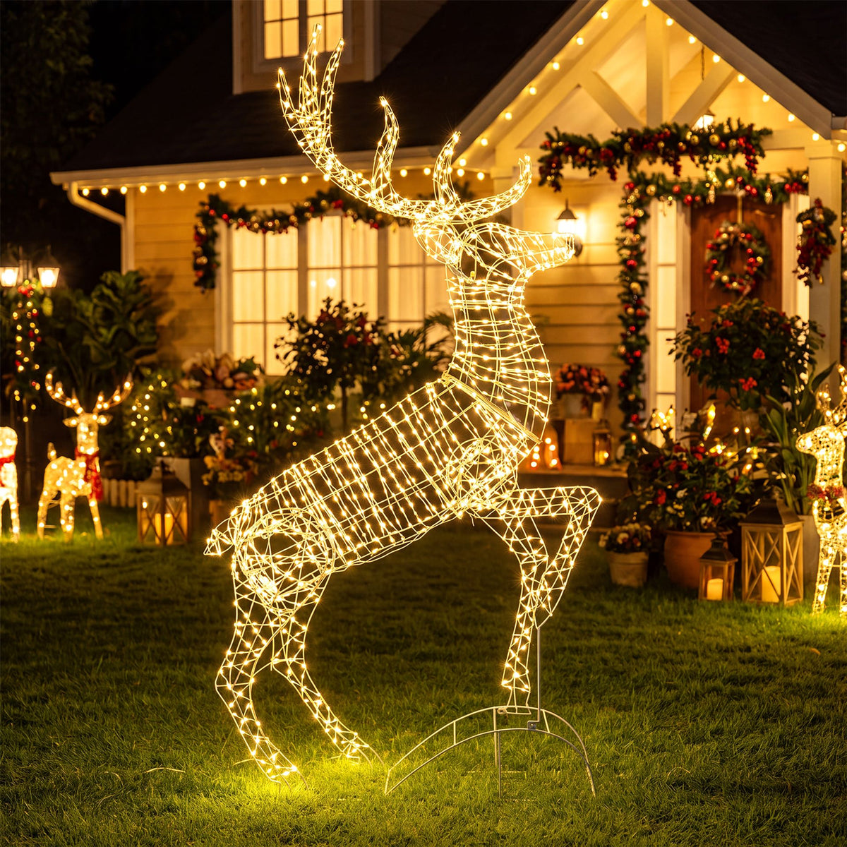 Lighted Mid-Leap Christmas Reindeer with Warm White LED Lights