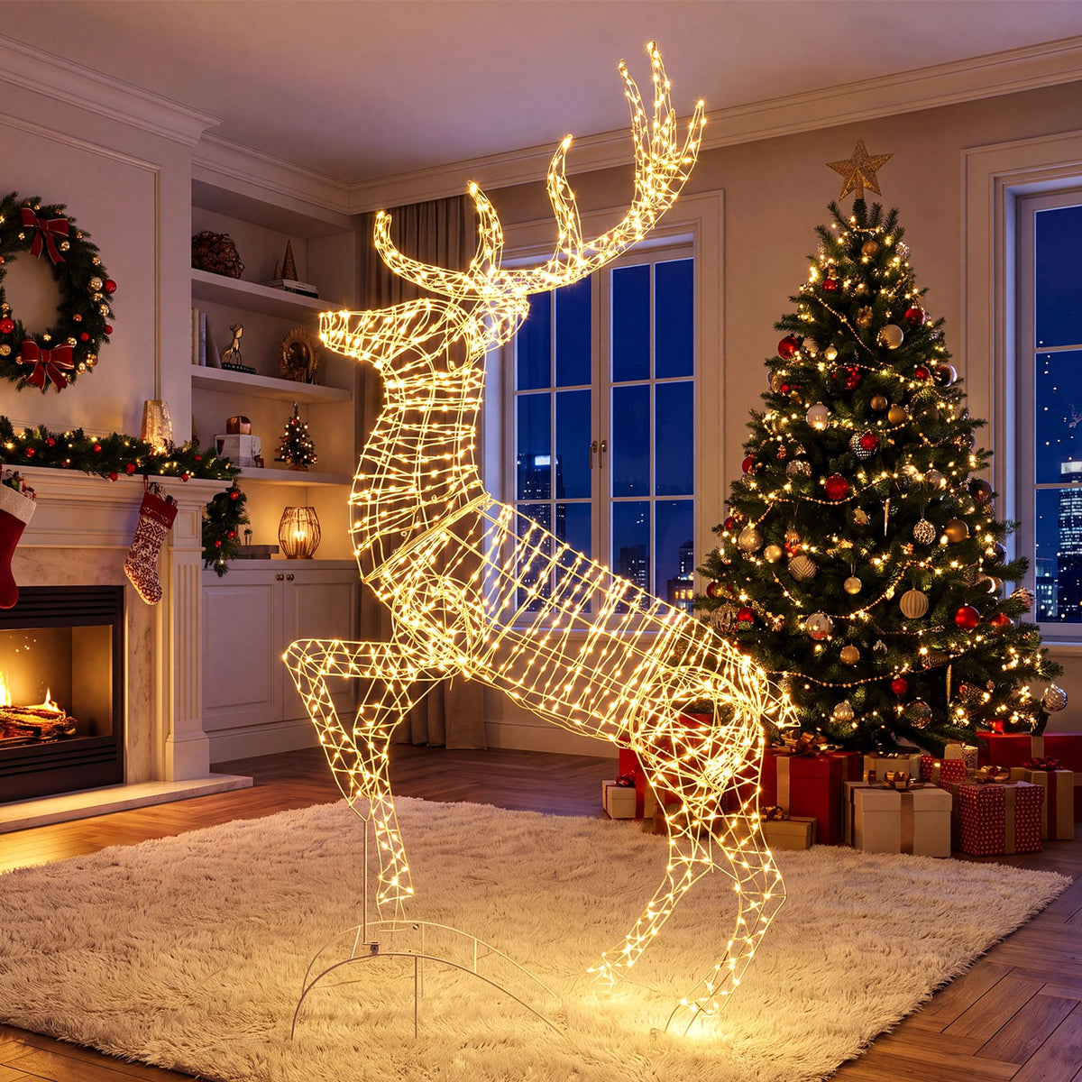 Lighted Mid-Leap Christmas Reindeer with Warm White LED Lights