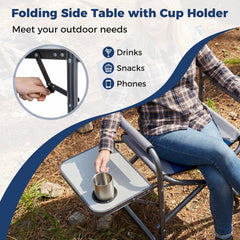 Lightweight Portable Directors Chair with Side Table and Cup Holder-Blue