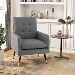 Linen Fabric Accent Chair Single Sofa with Removable Seat Cushion-Grey