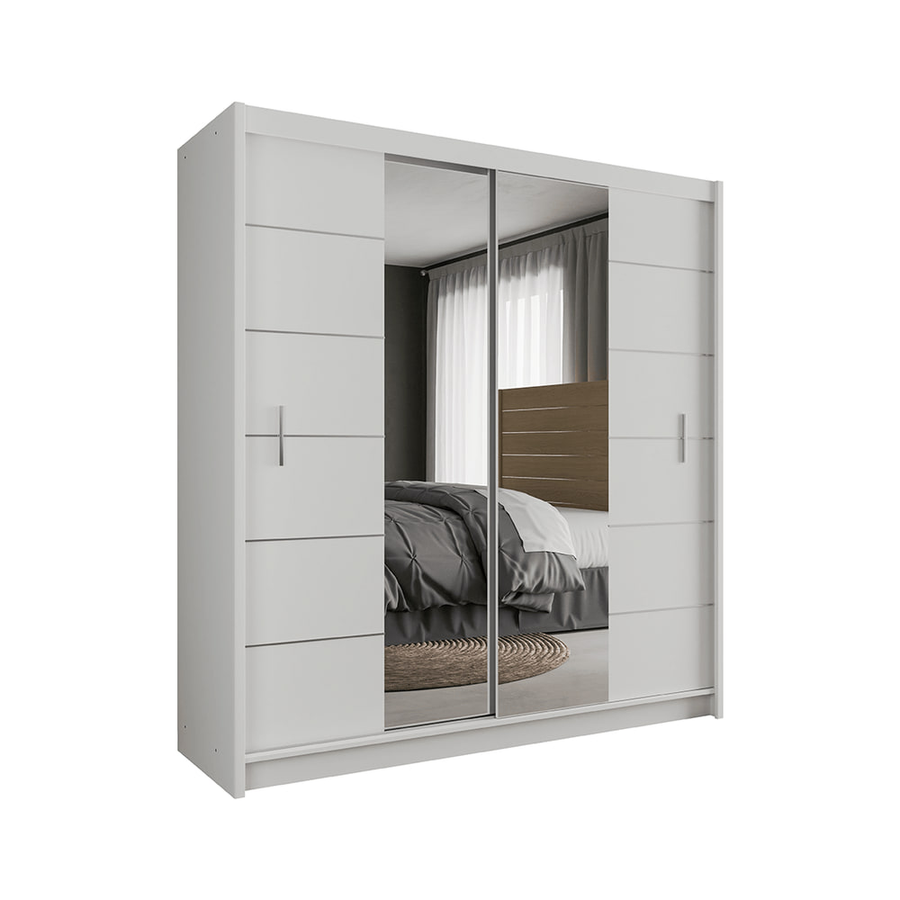 White Mirrored Sliding Door Wardrobe 203cm – CHESTER 2