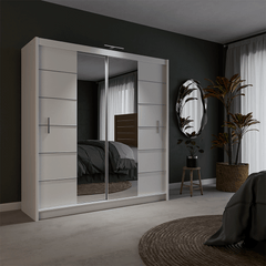 White Mirrored Sliding Door Wardrobe 203cm – CHESTER 2