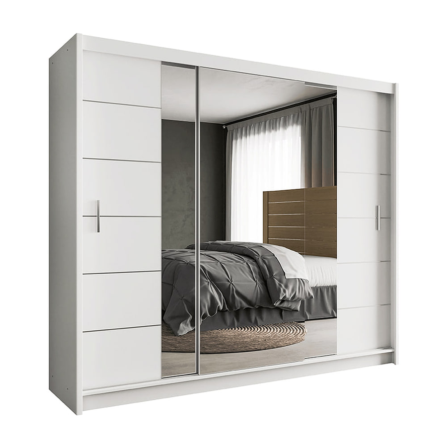 White Mirrored Sliding Door Wardrobe 250cm – CHESTER 2