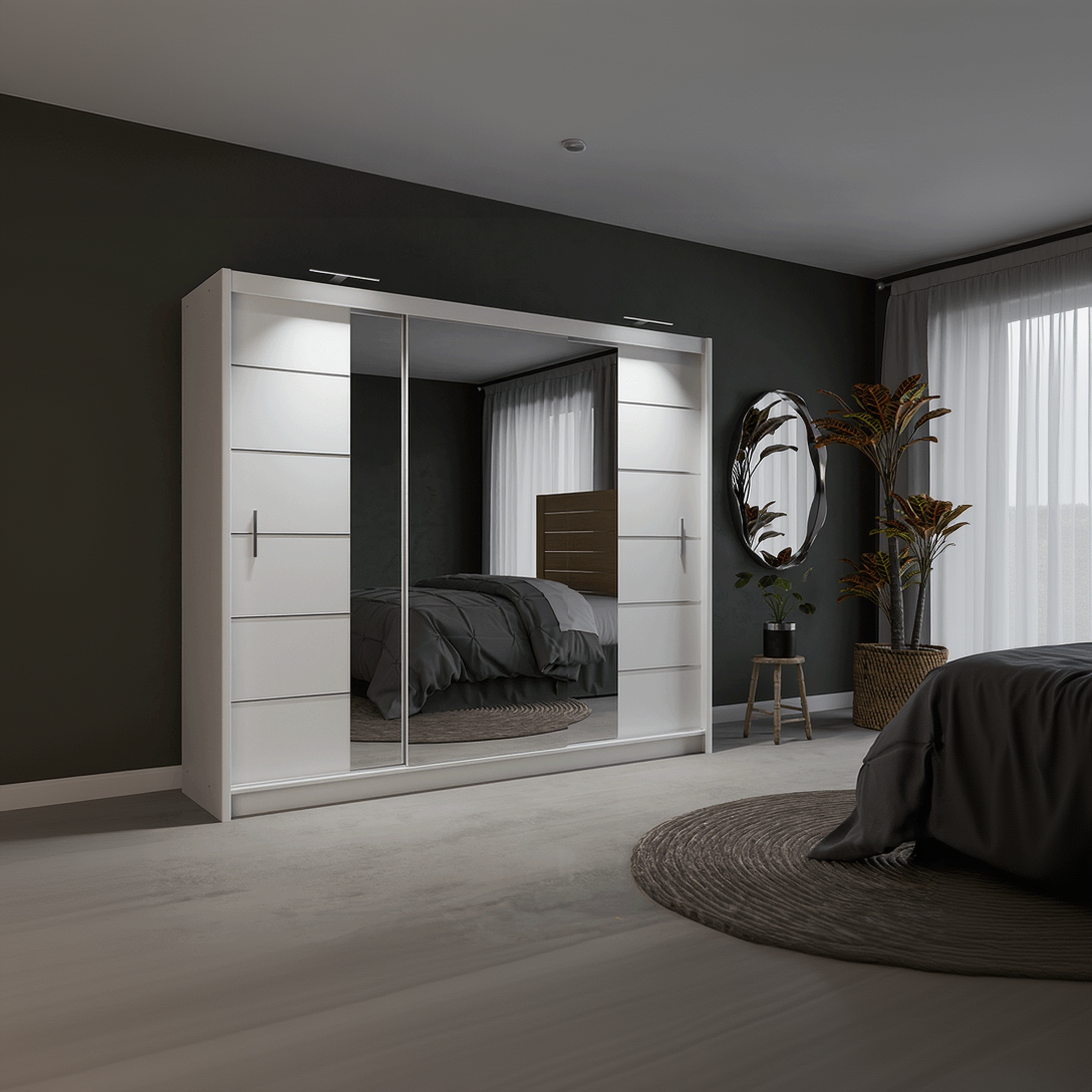 White Mirrored Sliding Door Wardrobe 250cm – CHESTER 2 - product image 3