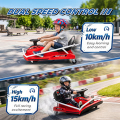 AIYAPLAY 24V Electric Go Kart for Kids with Drift Mode, 300W Brushless Motor, Soft Start and Dual Speed for Ages 6-10, Red