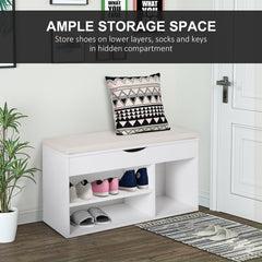 HOMCOM Wooden Shoes Cabinet Bench Hidden Storage Padded Seat Organiser Footwear Rack Hallway White 80 x 30 x 47 cm