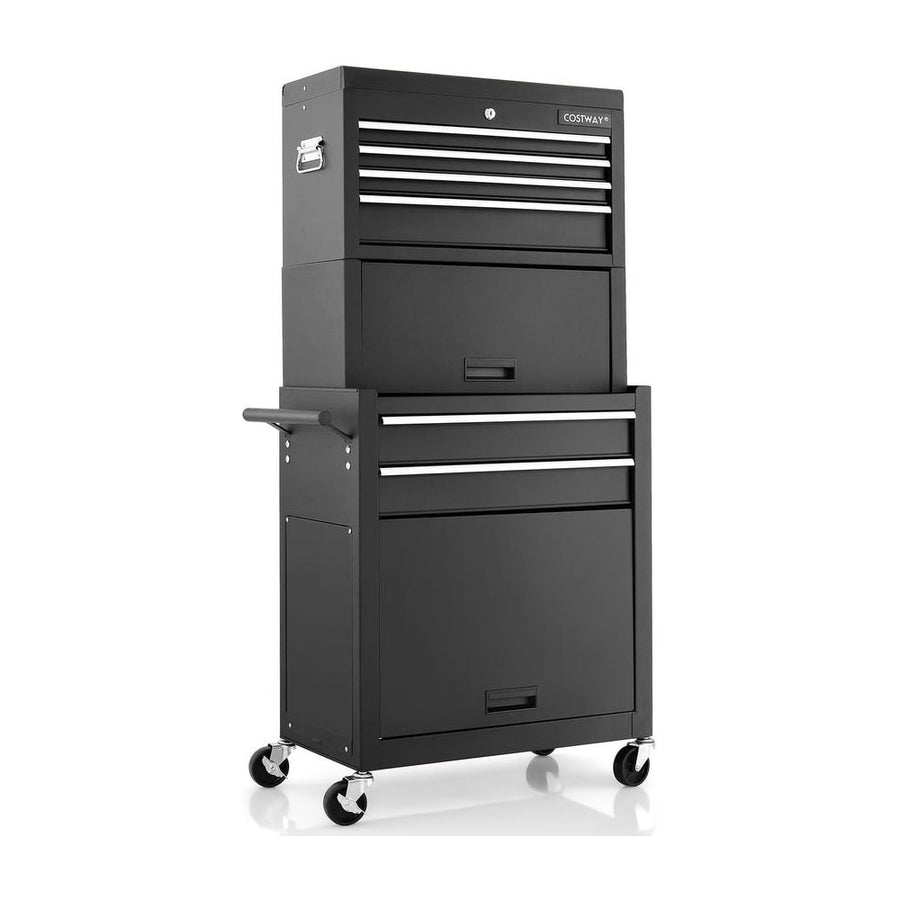 Lockable Tool Storage Cabinet with Handle, Drawers, Wheels and EVA Liner-Black
