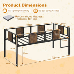 Low Loft Bed Single Size with Heavy-Duty Metal Frame-RusticBrown
