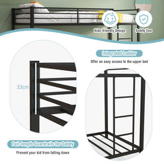 Low Profile Single Over Single Bunk Beds with Ladder and Full-length Guardrails-Black