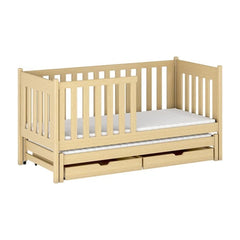 The natural wood Kaja single bed with trundle and storage drawers