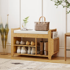 HOMCOM Shoe Bench 2-Tier Boot Section Entryway Storage Bench Cushioned Seat 100 x 30 x 50 cm Natural and Cream