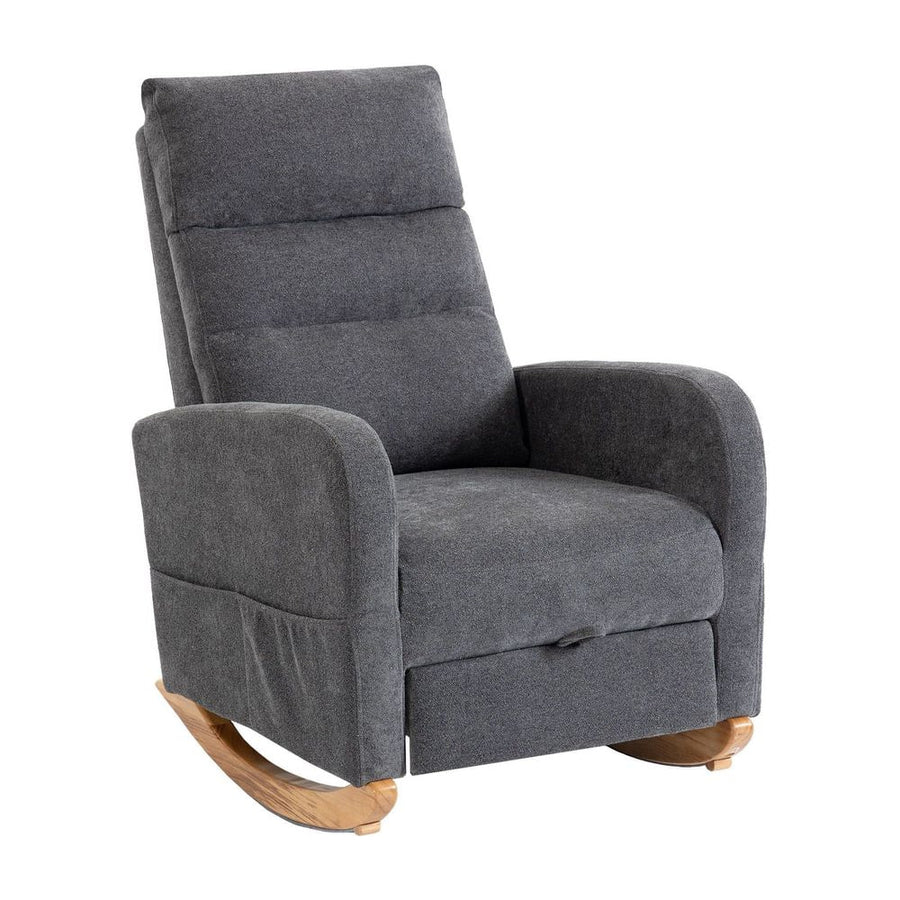 HOMCOM Upholstered Rocking Chair Retractable Footrest Rocker Chair High Back for Living Room Grey