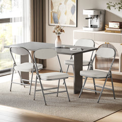 HOMCOM Set of Four Folding Corduroy Seat Chairs - Off-White