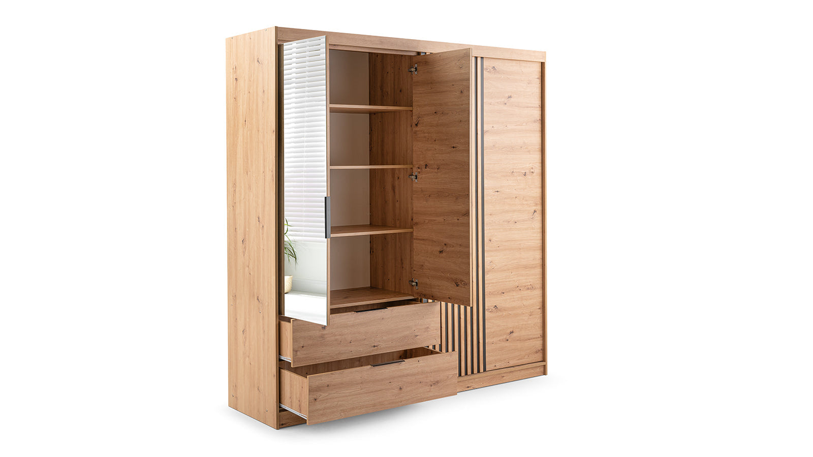 Oak Artisan Mirrored Hinged Sliding Door Wardrobe 203cm – HARTLEY