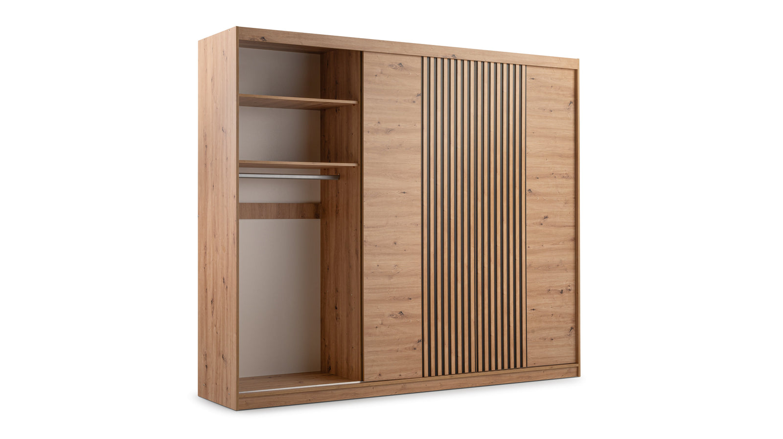 Oak Artisan Mirrored Hinged Sliding Door Wardrobe 250cm – HARTLEY