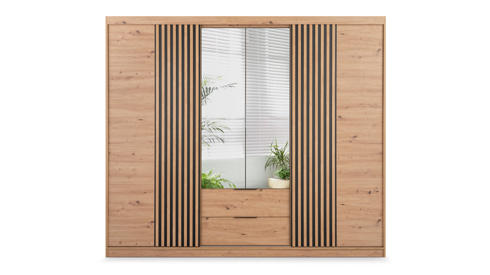 Oak Artisan Mirrored Hinged Sliding Door Wardrobe 250cm – HARTLEY