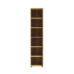 The tall, narrow bookcase with six shelves, made of light wood effect material