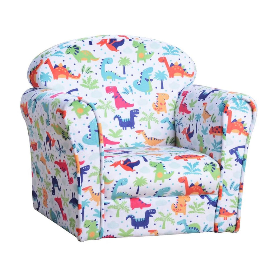 HOMCOM Children Armchair Kids Sofa Tub Chair Seat Cartoon Dinosaur Pattern Bedroom Flannel Wooden Frame Non-slip Playroom
