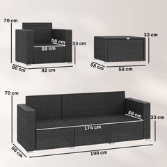 Outsunny 5 Seater Rattan Garden Furniture Set with Wide Armrests, Cushions, Pillows for Patio, Dark Grey