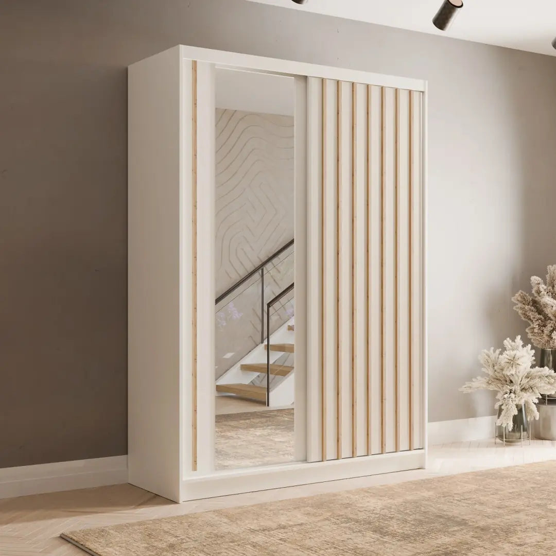 Aluna Sliding Door Wardrobe 155cm in White