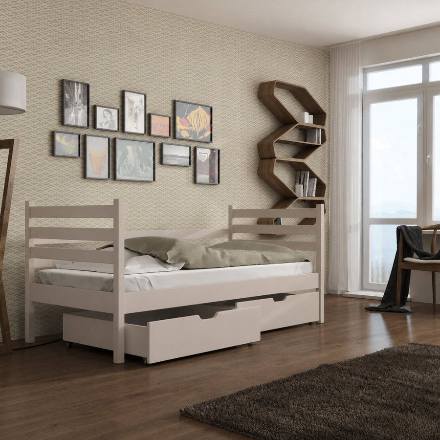 Wooden Single Bed Melanie with Storage in Cashmere