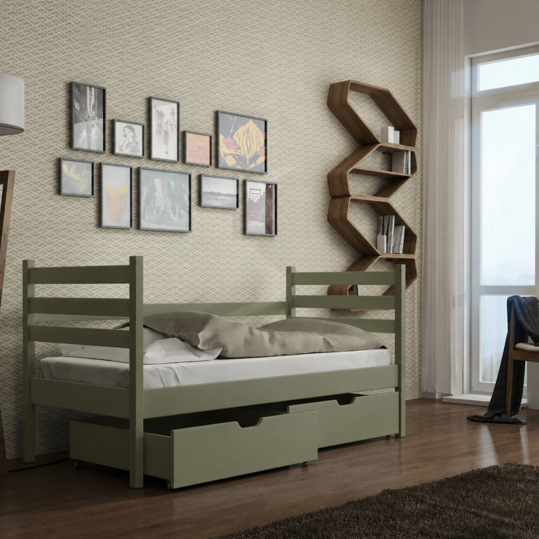 Wooden Single Bed Melanie with Storage in Olive, image 11