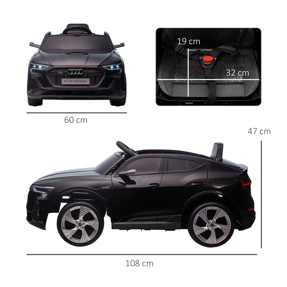 HOMCOM Audi E-tron Licensed 12V Kids Electric Ride on, Electric Car for Kids, with Parental Remote, Music Lights MP3, Suspension Wheels, for 3-5 Years, Black