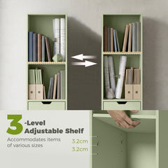 HOMCOM 6-Tier Bookcase, Tall Narrow Bookshelf with Drawer and Door - Green