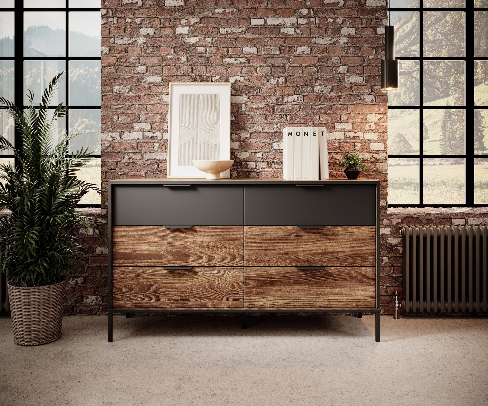 Chest od Drawers 6S MILTON Oak Chestnut & Anthracite