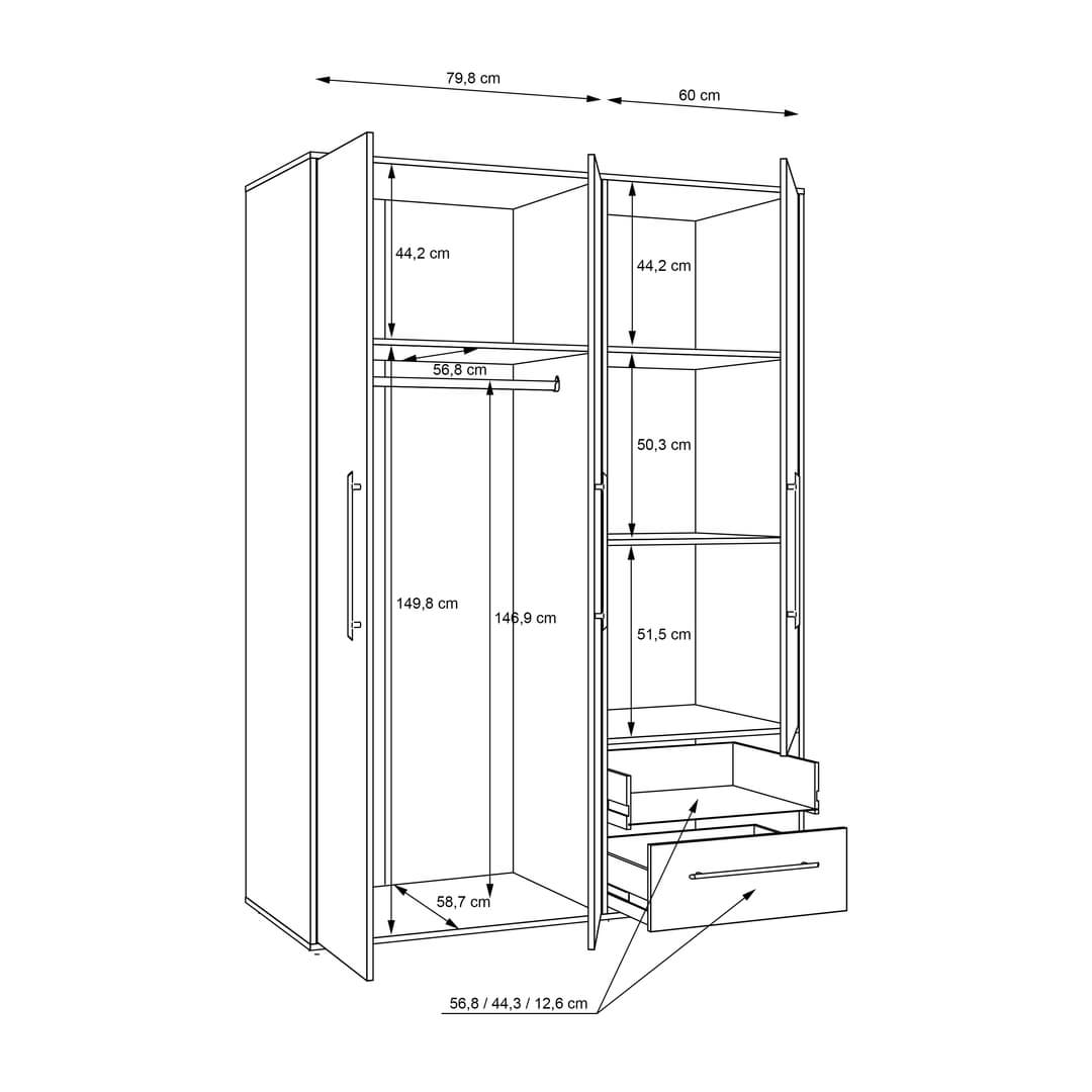 Mokkaris Hinged Door Wardrobe 144cm, image 15