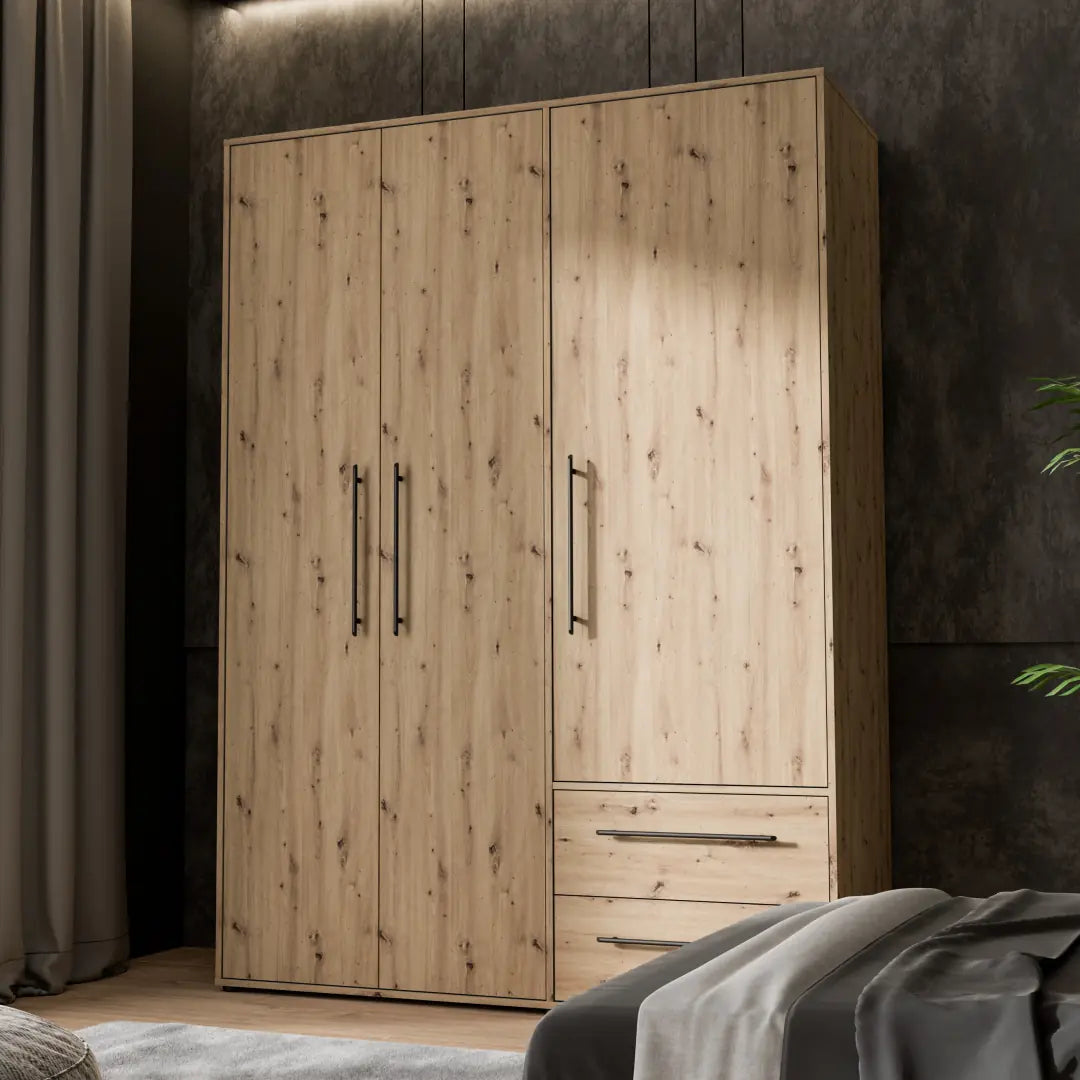 Mokkaris Hinged Door Wardrobe 144cm in Oak Artisan, image 17
