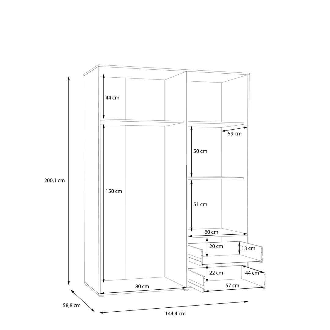 Mokkaris Hinged Door Wardrobe 144cm, image 23