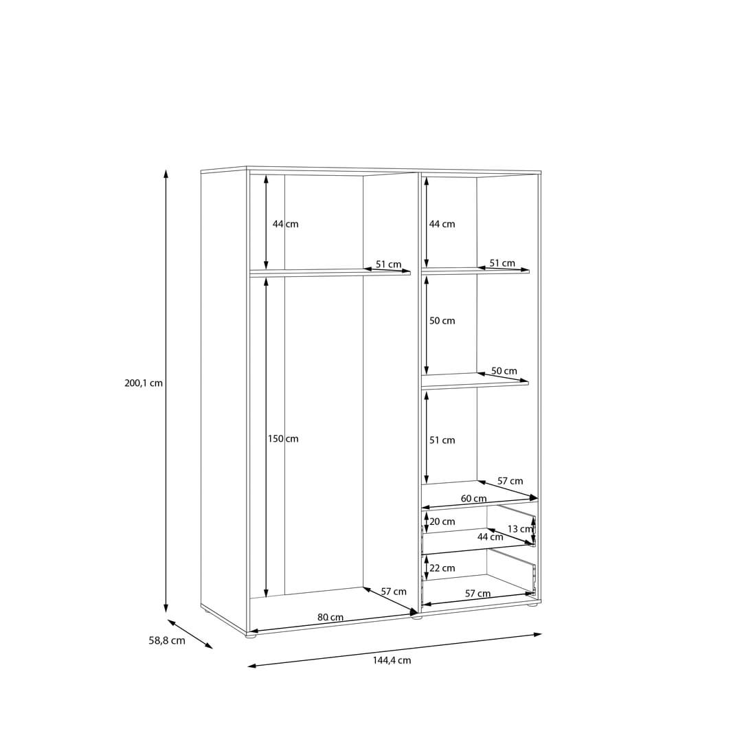 Mokkaris Hinged Door Wardrobe 144cm, image 34