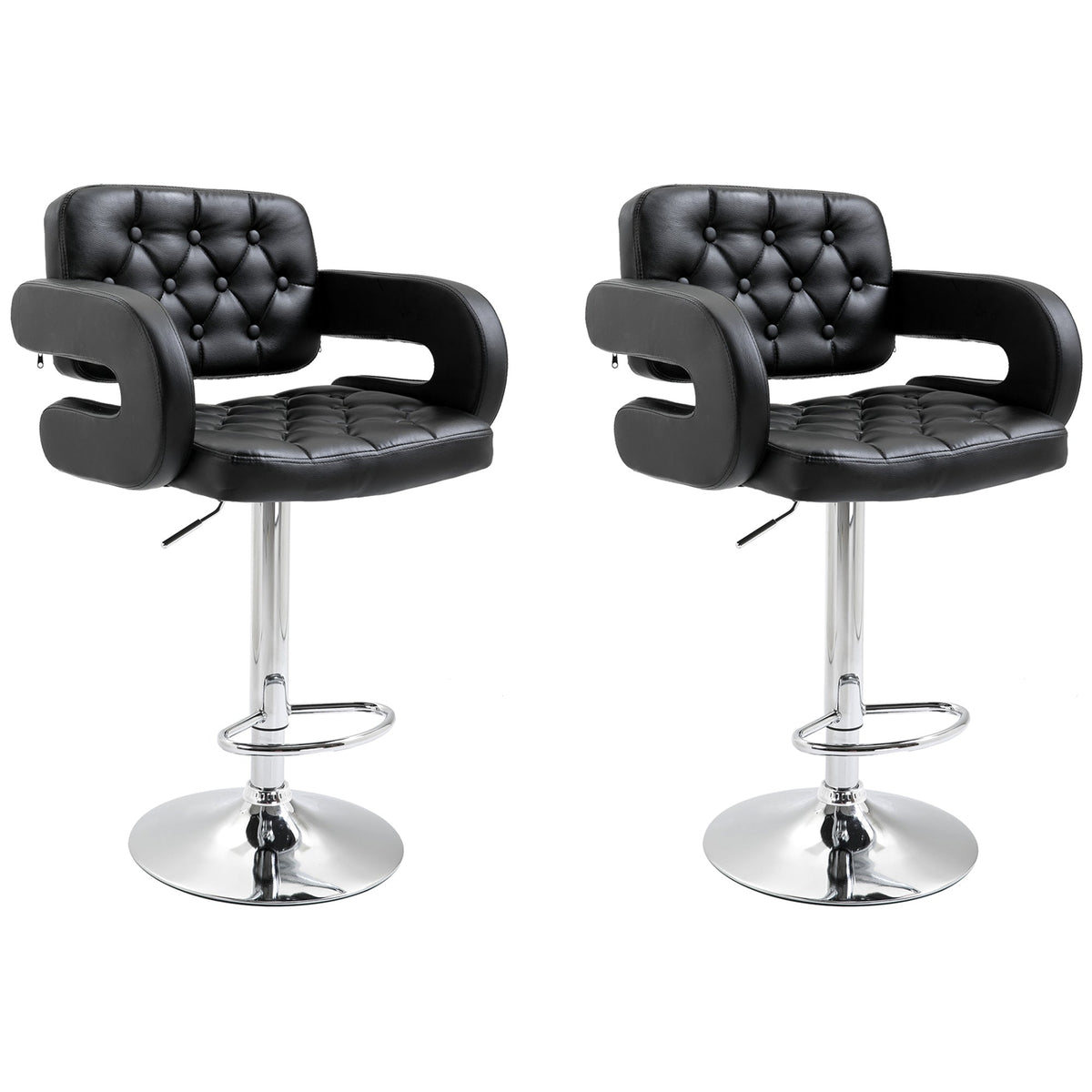 Set of 2 PU Leather Upholstered Swivel Bar Stool, Height Adjustable Barstool with Back, Armrest, Footrest for Kitchen