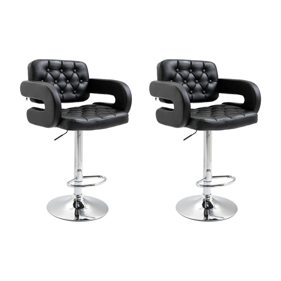 Set of 2 PU Leather Upholstered Swivel Bar Stool, Height Adjustable Barstool with Back, Armrest, Footrest for Kitchen