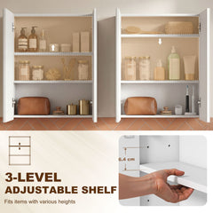HOMCOM Wall Mounted Bathroom Mirror Storage Cabinet w/ Door Adjustable Shelf, White