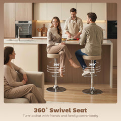 HOMCOM Bar Stools Set of 2, Modern PU Leather Swivel Barstools, Height Adjustable Breakfast Bar Chairs with Footrest, Brown