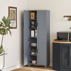 HOMCOM Freestanding Kitchen Cupboard, 4-Door Storage Cabinet with Adjustable Shelves, Modern Kitchen Pantry, 170cm, Grey