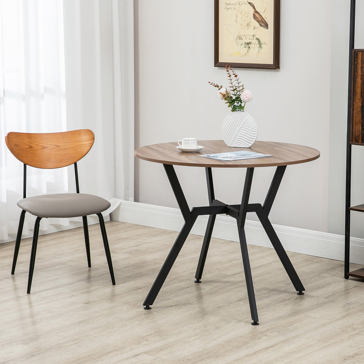HOMCOM Dining Table, Round Kitchen Table with Black Legs, Anti-slip Foot Pads for Living Room, Dining Room 90 x 76 cm, Brown