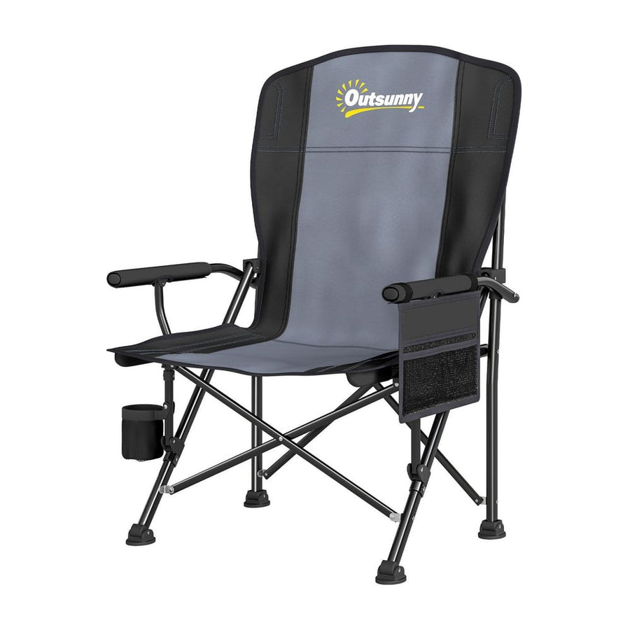 Outsunny Padded Camping Chair Adults Heavy Duty Folding Chair Side Pocket Cup Holder Carry Bag Outdoor Black