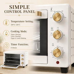 A close-up of the simple control panel of the small kitchen appliance with temperature and timer dials