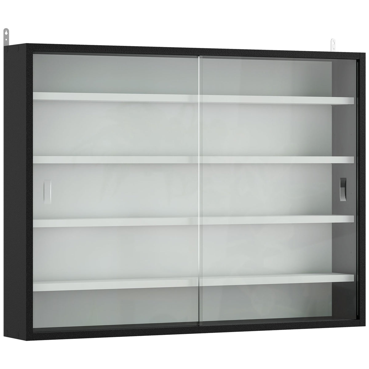 HOMCOM 5-Tier Wall Display Cabinet, Wall Mounted Display Case w/ 4 Adjustable Shelves, Glass Doors, 60x80cm, Black and White